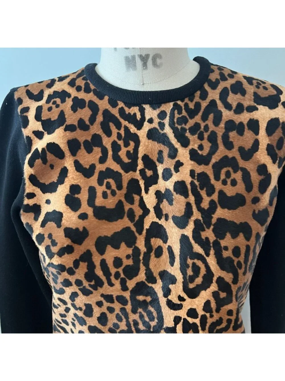 RALPH LAUREN‎ Black Label Wool and Leopard Print Leather Mini Dress Size Small - Picture 4 of 7